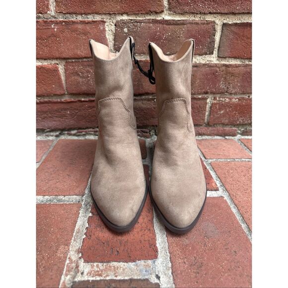 Ann Taylor Loft $140 suede heeled Western Boots in mushroom women's 8.5 NEW - Picture 5 of 11